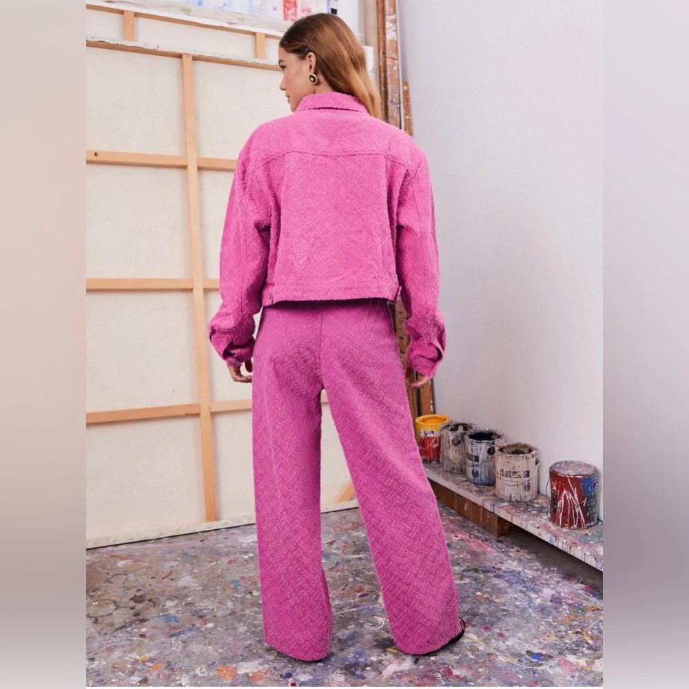 CIDER Pink Jacquard Denim Jacket & Pants Set Size 3XL